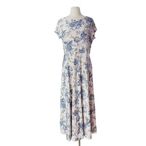 Chaps Women's Large Ivory Maxi Dress Blue English Roses Cottage Core Tea Party